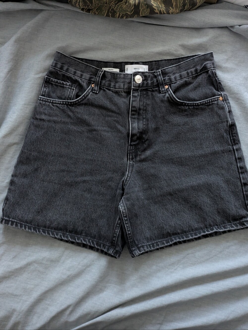 Mango Black High-Rise Denim Shorts Washed Black